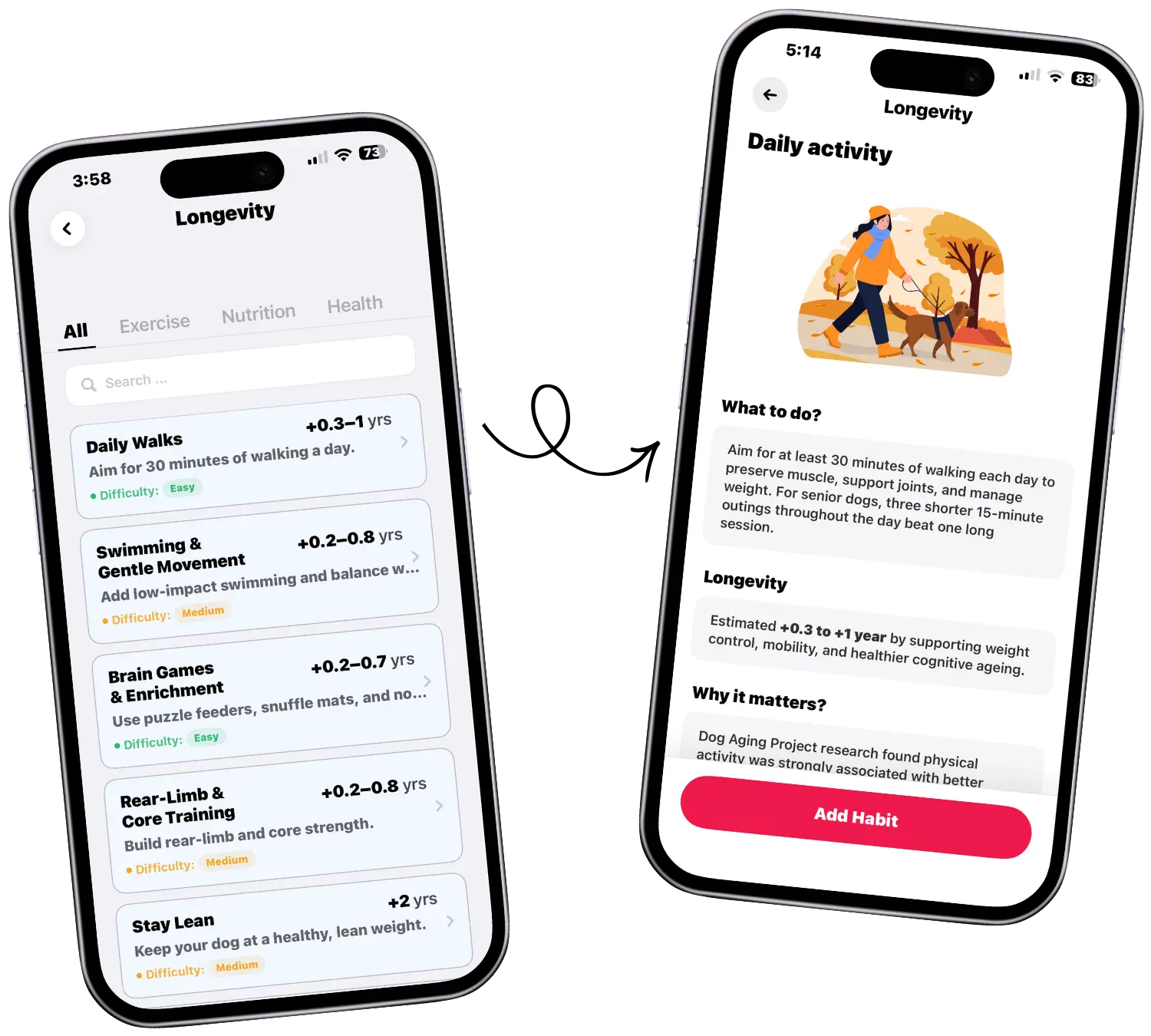Pet.ai habit library screen